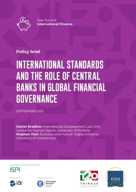 Policy document cover regarding central banks and international financial governance